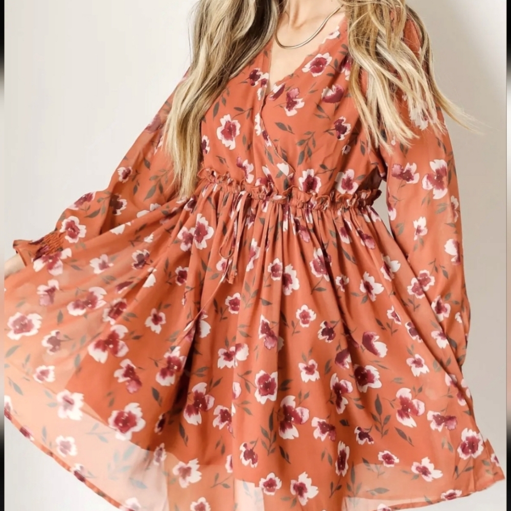 Sheer Floral Boho Midi Dress -S